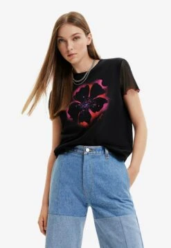 Desigual Arty Tulle Sleeve - T-Shirt Print - Black