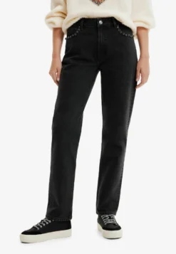 Desigual Straight Rhinestone - Straight Leg Jeans - Black