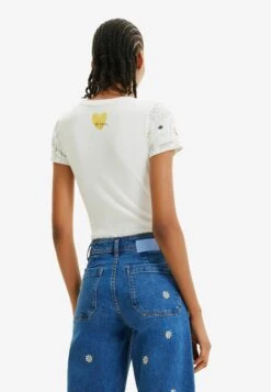 Desigual Ribbed Print Bodysuit - T-Shirt Print - White -Desigual d40384e4f7a04448892fca0f9425b82f