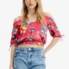 Desigual Gathered Floral Blouse - Blouse - Red