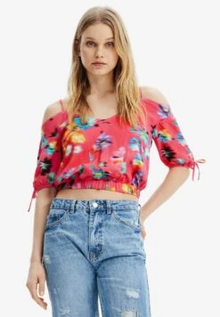 Desigual Gathered Floral Blouse - Blouse - Red