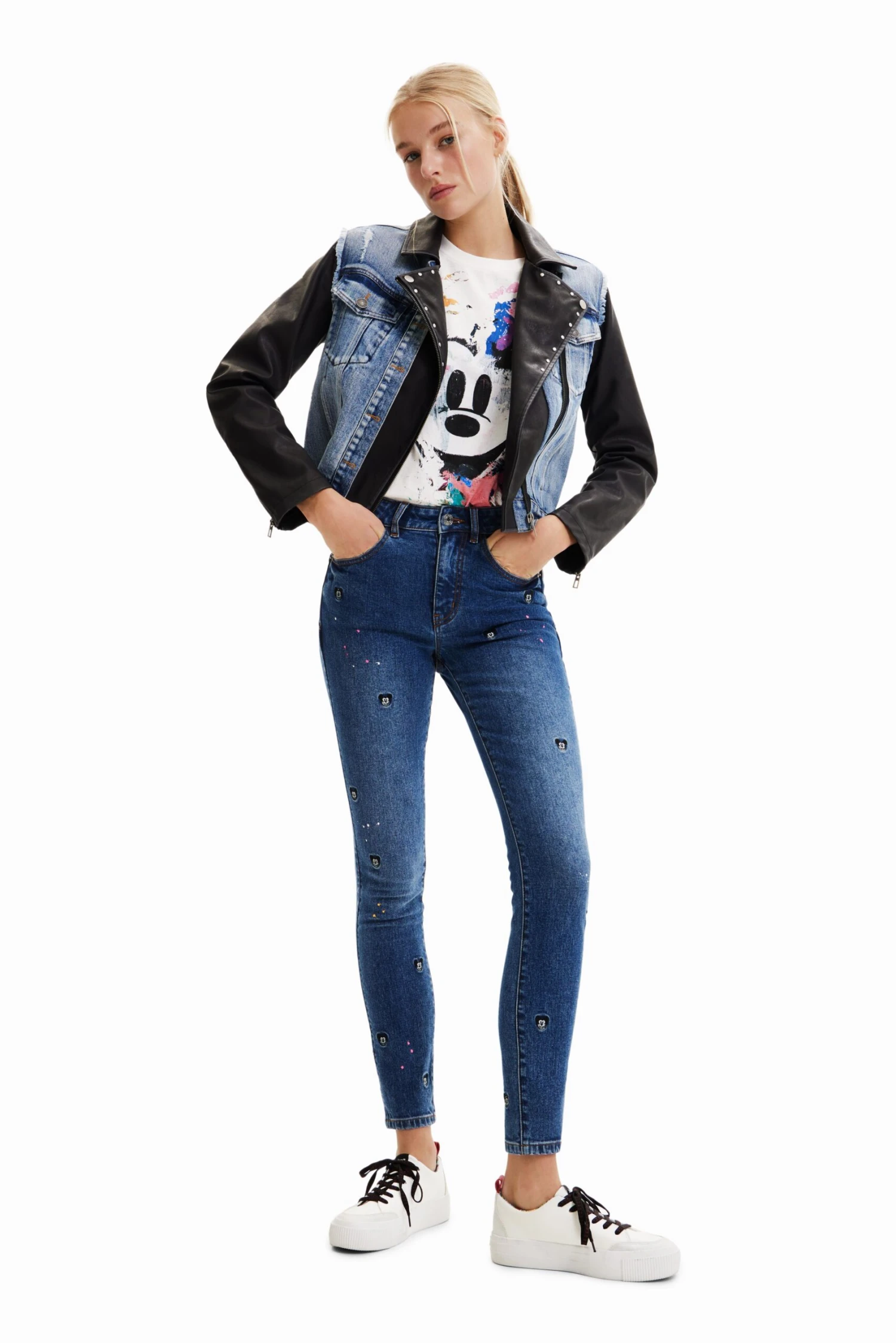 Desigual Chaq Hibrid Mickey - Imitatieleren Jas - Denim Destroy Medium 2 Desigual Chaq Hibrid Mickey - Imitatieleren Jas - Denim Destroy Medium - Afbeelding 2