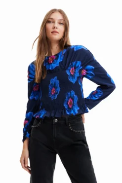 Desigual Floral Ruched Blouse - Blouse - Marino