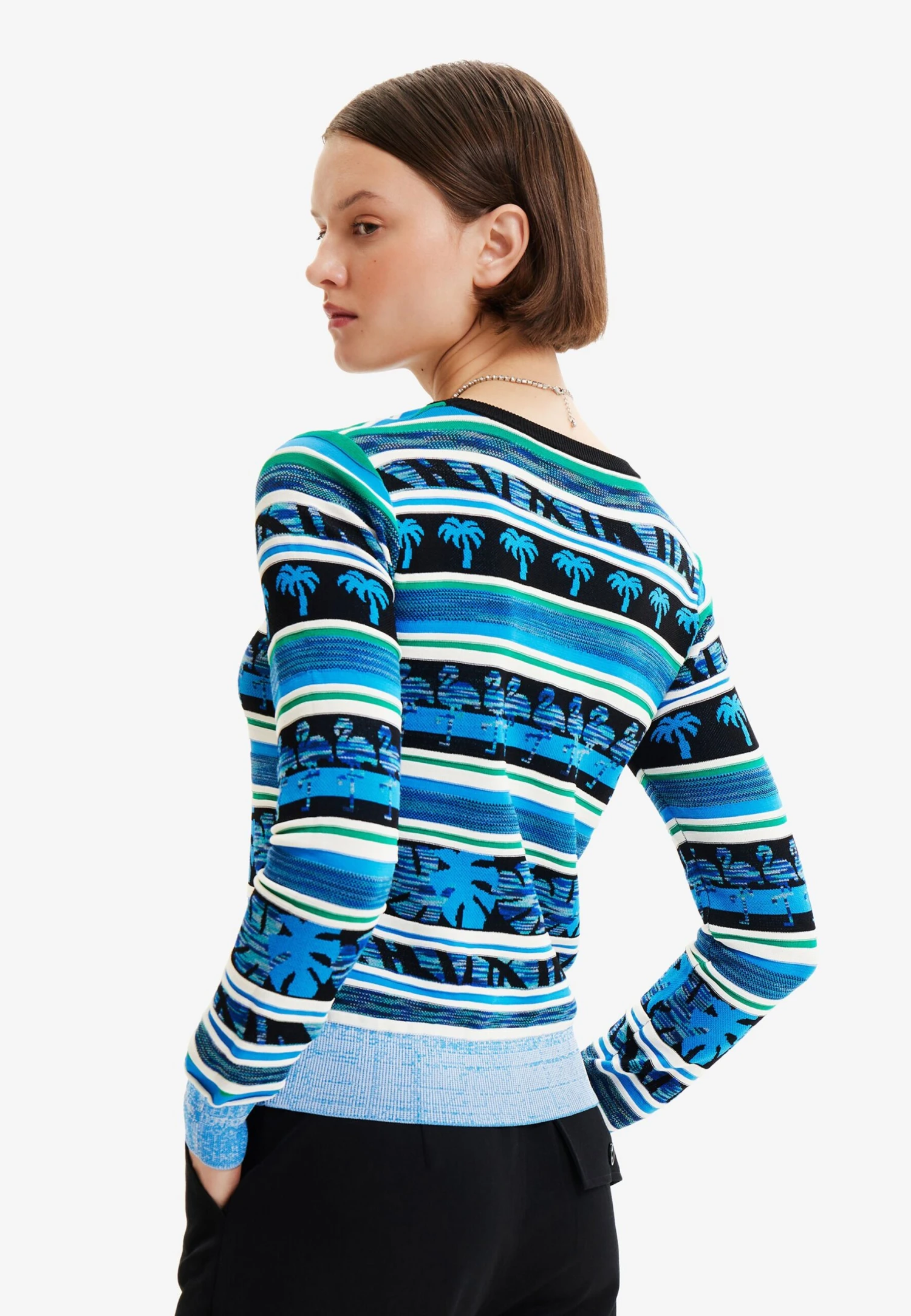 Desigual Tropical Border - Trui - Mineral Blue 3 Desigual Tropical Border - Trui - Mineral Blue - Afbeelding 3