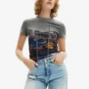 Desigual Tulle Newspaper - T-Shirt Print - Grey