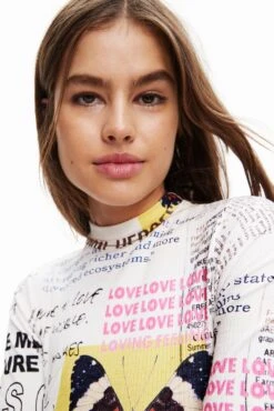 Desigual Vest Newspaper - Jurk - White -Desigual dc7d8cded6d046f5941f997dc6a7cd91