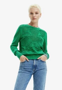 Desigual Openwork Flower - Trui - Green