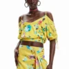 Desigual Blus Betty - T-Shirt Print - Fluorescent Yellow