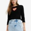 Desigual Cut Outheart - Trui - Black