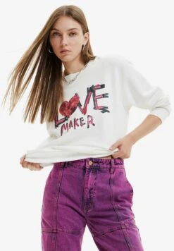 Desigual Embroidered Message - Sweater - White