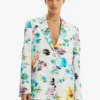 Desigual Textured Floral - Halflange Jas - White