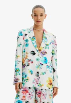 Desigual Textured Floral - Halflange Jas - White