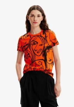 Desigual Contrasting Face - T-Shirt Print - Orange