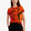 Desigual Contrasting Face - T-Shirt Print - Orange