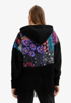Desigual Oversize Fringe Hoodie - Hoodie - Black