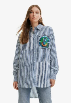 Desigual Striped Patchwork Illustration - Overhemdblouse - White