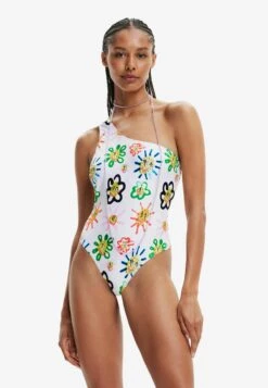 Desigual Asymmetric Strap Sun Swimsuit - Badpak - White
